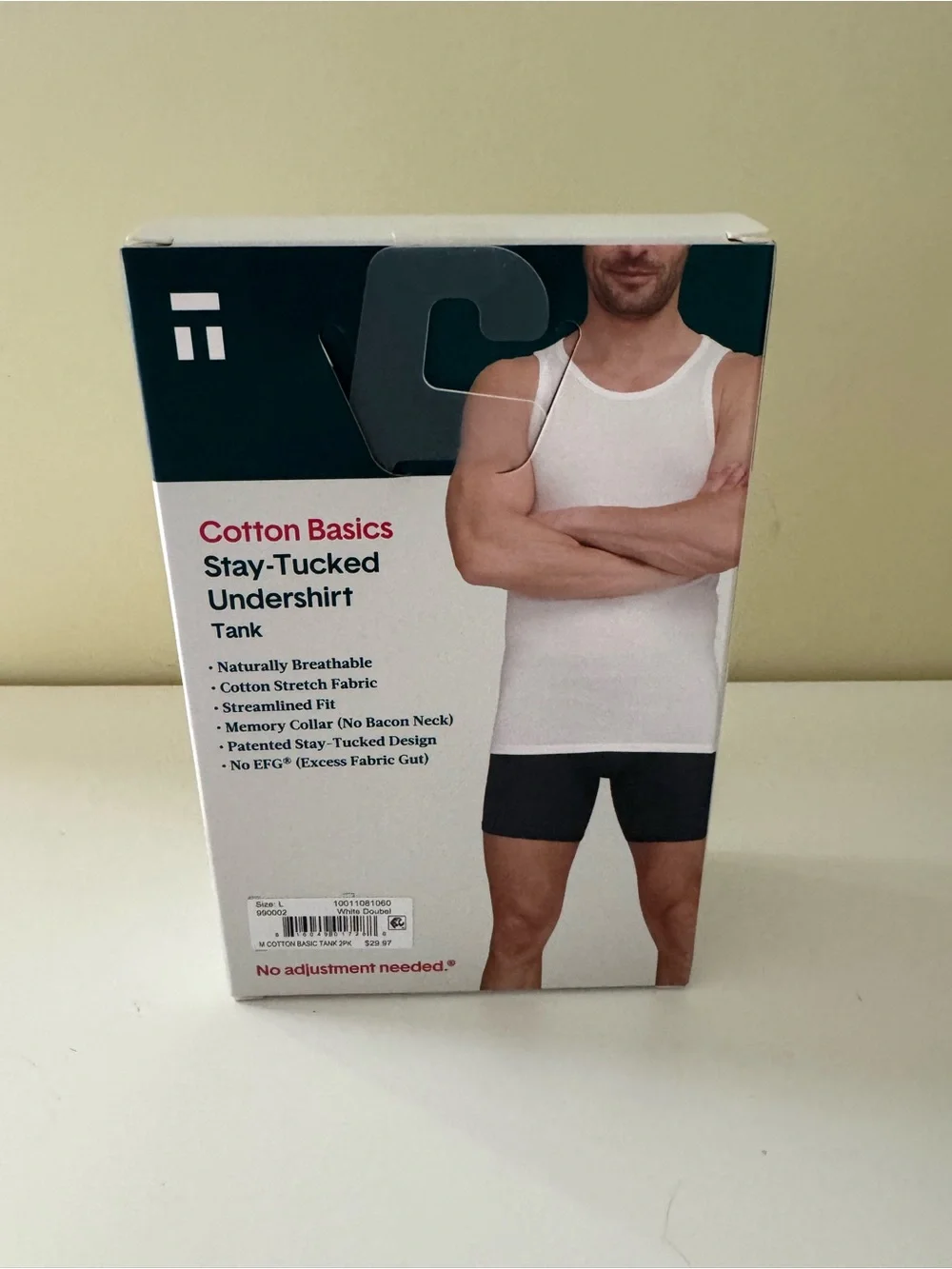 Brand New Tommy John Cotton Basics 2 Pack Stay Tucked Undershirt, L